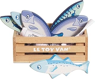 Le Toy Van - صندوق السمك الطازج سوق العسل الخشبي | لعبة لعب الأدوار الخشبية | سوبر ماركت التظاهر باللعب | متجر طعام