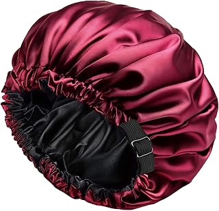 Shower Cap for Women, Reusable and Double Layer Waterproof, Large Shower Cap for Women, Adjustable Shower Cap Hair Cap with Satin Lined for All Hair Styles, Red