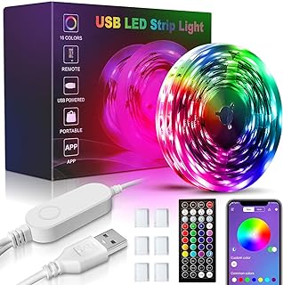 شريط اضاءة LED مطور بمنفذ USB 5050 بطول 32.8 قدم، 16 مليون لون متغير، وضع موسيقى مدمج، شريط اضاءة ذكي لحماية الدوائر الكهربائية مع 3 خيارات للتحكم (تطبيق + جهاز تحكم عن بعد بـ 44 مفتاحًا + صندوق تحكم)