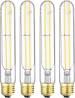 مصباح LED T10، مصابيح LED انبوبية قابلة للتعتيم 6 واط، ابيض ناعم 3000 كلفن، مكافئ لمبة متوهجة 60 واط، زجاج شفاف، مصباح قاعدة E26 لخزانة العرض وما الى ذلك، 4 عبوات. (7.3 انش - ابيض ناعم (3000 كلفن))