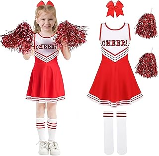 AOLIUP Girls Cheerleader Costume: Raggaze Cheerleader Dress with Pom Poms Socks and Hair Accessories for School Party Cosplay