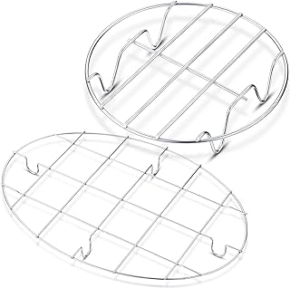 مجموعة رفوف تحميص صغيرة من قطعتين، رف تبريد بيضاوي 9.8 × 6.7 انش، رف خبز دائري 6 انش متعدد الوظائف من الستانلس ستيل 304 للطبخ بالبخار والفرن والمقلاة الهوائية وطباخ الضغط وغسالة الصحون