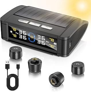 Tire Pressure Monitoring System (w/Language Alarm Modes),Tire Pressure Monitor System with Solar Charge,Trailer TPMS with 4 Sensors,Tire Temperature Detector w/Color LCD Display,for Sedan SUV RV