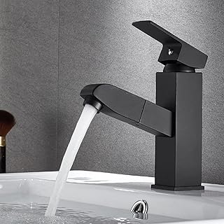 Kitchen Taps Mixer with Pull Out Spray Basin Mixer Kitchen Tap Bathroom Taps Bathroom Sink Tap Monobloc Single Lever with Extendible White+Chrome,Tall,Black-lower