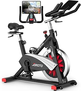 JOROTO Belt Drive Indoor Cycling Bike for Home Gym, Magnetic Resistance, Height Adjustable Seat and Readable Display, 300/330lbs Capacity Exercise Bike Stationary Bikes, 44 Days Kinomap Membership