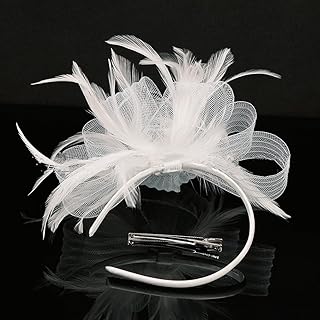 ISLHJDD Women's Fashion Headbands Ladies Fascinator Aliceband Weddings Hairband for Weddings Tea Party Church Elegant Mesh Feather Bridal Headpiece (Creamy White)