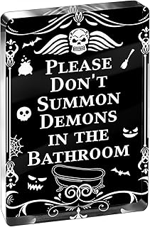 EoffIvan Horror Home Decor Funny Halloween Decor Indoor Happy Spooky Boo Basket Stuffers for Adults Black Acrylic Bathroom Decoration Dont Summon Demons in The Bathroom