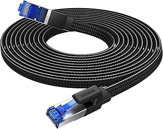 كابل ايثرنت مضفر كات8 من يوجرين محمي بتصميم مسطح 26AWG RJ45 2000 ميغاهرتز، سلك توصيل شبكة متوافق مع مودم وراوتر والكمبيوتر وماك واللابتوب، PS2 ، PS3 ، PS4 ، PS5 ، اسود (15 متر)