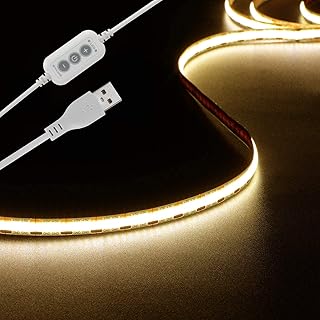 شريط اضاءة COB LED بمنفذ USB بتصميم مرن وقابل للقص 5 فولت 3000 كلفن CRI85+ 1200 لومن بعدد 480 قطعة لكل متر للاضاءة الخلفية للتلفزيون وغرفة النوم والخزانة والمطبخ - لون ابيض دافئ - طول 1.50 من ديفين