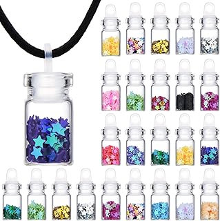 BBTO Pixie Necklaces Confetti Dust Bottles Mini Glass Bottle Necklace Wish Glass Jar with Glitter for Fairy Birthday Festive Party Daily Supplies