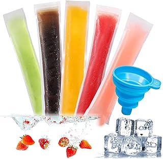 100 pcs of BPA-Free Disposable ice Popsicle Mould Bags with funnels, Suitable for Yogurt, ice Cream. It's The Perfect Choice for DIY Homemade ice Popsicles and can be Used for Juice, Fruit Smoothies