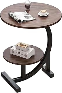 COOLBABY C-Shaped Side Table, 2-Tier Round End Table with Storage Shelf, Industrial Metal Frame, Small Space-Saving Sofa Table, Coffee Table, Plant Stand for Living Room, Bedroom, Office (Brown)