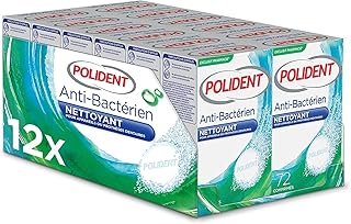 Polident Antibacterial Cleaner for Partial or Full Tooth Dentures, Non-Abrasive Formula, 12 x 72 Tablets