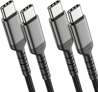 كيبل USB C الى C بطول 6 قدم، عبوة من قطعتين من كيبل USB نوع C الى نوع C للشحن السريع، سلك شاحن اندرويد USB-C 60 واط مضفر متوافق مع سامسونج جالاكسي A13/S21/S22 الترا نوت 10 جوجل بكسل 6 موتو جي ستايلس