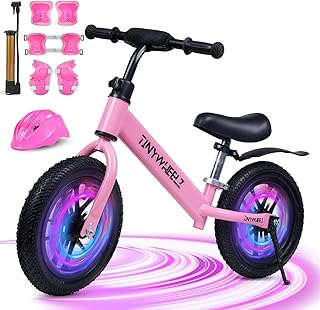 Balance Bike Colorful Lighting Set, Adjustable No-Pedal Toddler Bike with Helmet, Knee Pads & Pump, 2-5 Year Olds- Perfect for Holidays & Milestone Celebrations Birthday Gift for Boys & Girls