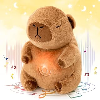 Emoin Capybara Plush Breathing Stuffed Animal Soothing Breathing Capybara Stuffed Sleep Buddy Soothe Snuggle Capybara Toy with Realistic Breathing Motion and Lights Music for Adults and Kids-Pink