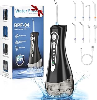 Portable Dental Water Flosser with 8 Nozzles and 3 + DIY Mode, 320 ML Rechargeable Water Flosser Irrigator, IPX7 Waterproof Portable Dental Water Flosser for Home and Travel Water Flosser