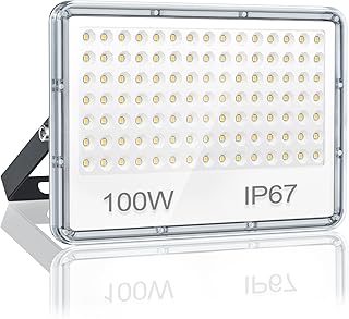 مصابيح LED خارجية 100 واط 10000 لومن 7000 كلفن بيضاء باردة مقاومة للماء IP67 مع 105 مصباح LED قوي للحديقة والشرفة والمراب والمصنع من ييكيبرو، ألومنيوم بولي كربونات