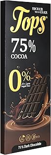 باكيت ألواح شوكولاتة توبس غامق 75 % كاكاو - 60 جم بدون سكر عدد 12 حبة Tops Dark Chocolate Bars 75% Cocoa - Packet 60g Sugar Free 12 Pieces