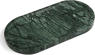 YMXYJM 100% Natural Marble Vanity Tray for Bathroom, Luxury Indian Green Decorative Marble Oval Trays for Bathroom Countertop Storage Organizer, Vanity, Dresser, Kitchen, Home Decor, 11.8"*6", Green