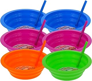 Arrow Sip-A-Bowl مع مصاصة مدمجة ، 22 أونصة ، مجموعة أوعية 6pk - أوعية قابلة لإعادة الاستخدام خالية من BPA مع ماصات للأطفال لمنع انسكاب السوائل - رائعة للحبوب ، والآيس كريم ، والحساء ، والحليب - أزرق ،