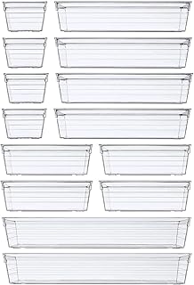 طقم صواني بلاستيكية شفافة لتنظيم أدوات المكياج ومستلزمات المطبخ والمجوهرات والمعدات من دي سي ايه (14 قطعة)