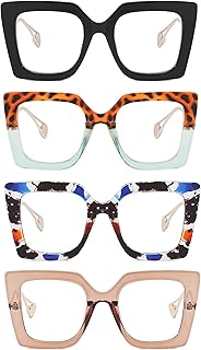 Murddoa 4 Pack Oversized Square Blue Light Blocking Glasses Cute and Stylish Frames for Women Fashion Eyeglasses