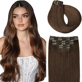 SURNEL Clip in Hair Extensions Real Human Hair Color 4 Medium Brown 14inch 35cm Soft Seamless Double Weft Hair Extensions Clip in for Women 100g 6pcs (#4, 14'')