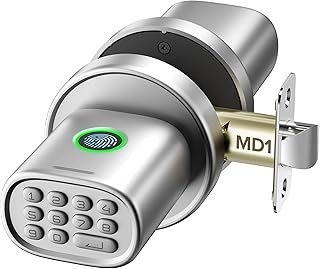 ThorBolt Keyless Entry Door Lock, Fingerprint Door Lock with Keypad Biometric Door Knob, Auto-Lock for Interior Doors Thickness up to 2-1/4", Bedroom, Home Office, Garage, 4xAA Alkaline, MD1 Silver