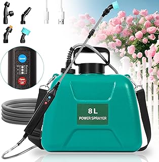 2 Gallon Sprayer,Electric Garden Sprayer Battery Powered Sprayer with 3 Mist Nozzles, USB Rechargeable Handle and Retractable Wand Sprayer with Adjustable Shoulder Strap for Lawn,Garden,Cleaning,Yard