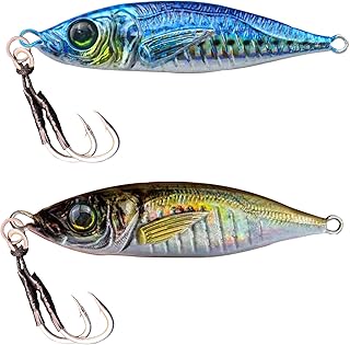 2Pcs Slow Pitch Jigs Lures Fishing Jigs Saltwater Speed Jigging Slow with Butterfly Hook Fishing Lures Sinking Metal Spoons for Saltwater Fishing