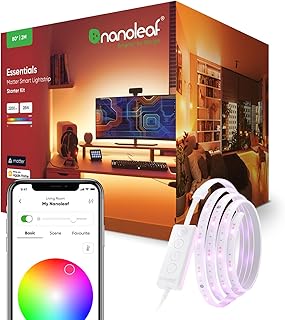 نانو ليف مجموعة شريط اضاءة LED ذكي بتقنية البلوتوث وثريد 80 انش (2 متر) من ايسينشالز ماتر - RGB وابيض، وحدة تحكم، تطبيق وتحكم صوتي (يعمل مع ابل هوم وجوجل هوم وسامسونج سمارت ثينجز)، ألوان متعددة