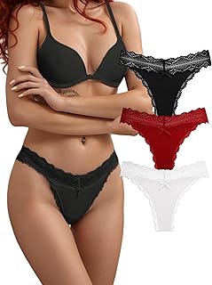 FULLJOYLOVE Women's Sexy Underwear Thongs Lace Floral Stretchy Hipster for Women Panties Mid Waist Bikini Black