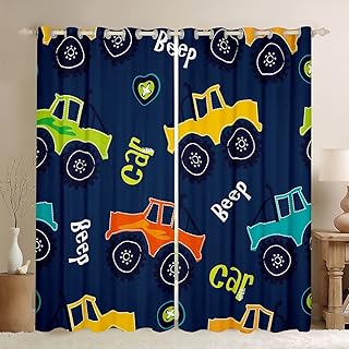 Cartoon Car Darkening Dreapes Construction Kids Curtains for Bedroom Living Room Equipment Trucks Comter Blackout Curtains Cartoon Car Excavator Tractor Window Treatments (2 Panels, 52 x 84 Inch)