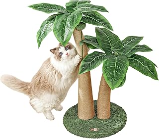 Furlogy Cat Scratching Posts for Indoor Cats and Outdoor, 72cm Tall Cat Post with Natural Sisal Rope, 2 Curved Design Scratching Post and 5 Interactive Balls (Style B)