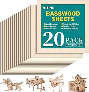 20 قطعة من اوراق خشب الزيزفون للحرف اليدوية من ميتينو، 12×12×1/8 انش بسمك 3 ملم مع اسطح ناعمة - الواح خشبية مربعة غير مكتملة للقطع بالليزر وحرق الخشب والنماذج المعمارية والتلوين