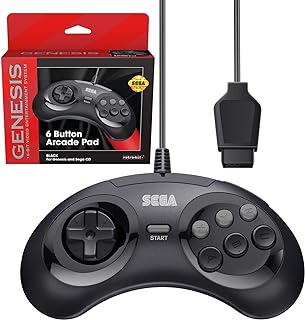 وحدة تحكم Sega Genesis الرسمية من Retro-Bit 6 أزرار Arcade Pad لـ - المنفذ الأصلي - أسود