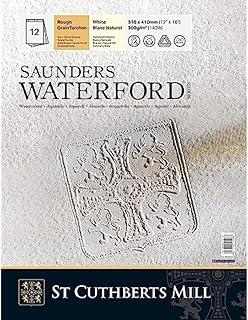 ورق الوان مائية ساندرز ووترفورد من سلسلة ساندرز سانت كوثبرتس ميل سوندرز ووترفورد T46830001011C، ورق الوان مائية 300 غرام/متر مربع، 23 × 31 سم، لاصق على جانب واحد، 12 ورقة، ابيض طبيعي
