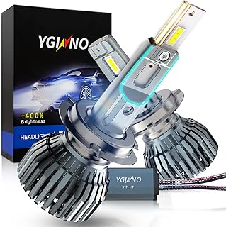 لمبات المصباح الأمامي YGINNO H7 LED ، 100W 20000 Lumens 500٪ مجموعة تحويل المصابيح الأمامية LED أكثر إشراقًا ، رقائق CSP عالية الطاقة 6500K لمبة بيضاء ساطعة H7 LED ، تركيب سريع IP68 مقاوم للماء ، عبوة