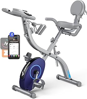 MERACH Folding Exercise Bike for Home - 4 in 1 Magnetic Stationary Bike with16-Level Resistance, Exclusive APP, 300LB Capacity and Large Comfortable Seat Cushion