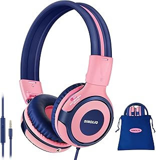 SIMOLIO Headphones for Kids with Mic, 75-85-94dB Volume Limited Children Headphones with Share Port, Kids Headphones with Hearing Protection, Wired Headphones for Boys/Girls/School/Travel