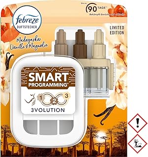 Febreze 3Volution Fragrance Plug (20 ml) Madagascar Vanilla & Magnolia Starter Set with Automatic Fresh Fragrance System, 3 Alternating Fragrances Remove Odours White