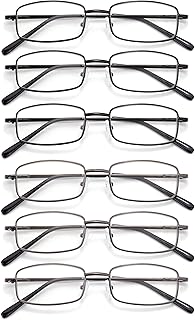 Autojouls 6-Pack Metal Reading Glasses Blue Light Blocking Spring Hinge Readers Lightweight Sturdy Comfortable