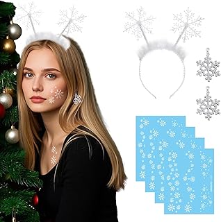 Lufdegim Snowflake Costume Women's Snowflake Headband Carnival Feather Snowflakes Headpiece Christmas Snowflakes Tattoo Carnival Theme Party Cosplay