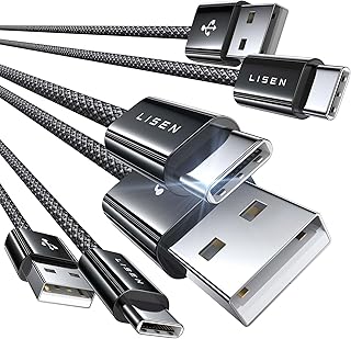 ليسين كيبل USB الى USB C، 3 قطع [3.3+3.3+6.6 قدم] شاحن كاربلاي نوع سي 3.2 امبير للشحن السريع لايفون 15 كاربلاي، سامسونج جالكسي نوت 20 10/S24 S23 S22/A20 A51، ال جي، موتو G7 G8، اندرويد اوتو