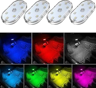 مصباح LED داخلي مغناطيسي ولاسلكي مع 7 ألوان وإضاءة نيون قابل لإعادة الشحن بمنفذ USB للسيارة من بيجثري®، عبوة من 4 قطع