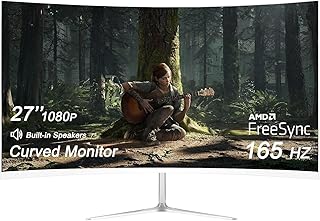 شاشة العاب منحنية 27 انش FHD 1080P 1920x1080 مع 165Hz (تدعم 144Hz) معدل تحديث والعناية بالعين، AMD فري سينك، زاوية رؤية واسعة 178 درجة، 1×DP 1×HDMI، LED، ابيض