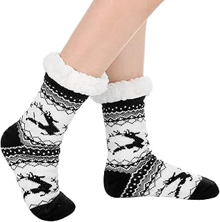 Winter Womens Warm Fluffy Slipper Socks, Soft Cozy Fuzzy Christmas Sock with Non-Slip Grippers for ladies Gifts