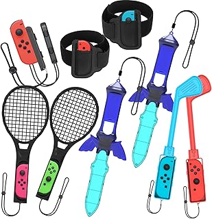 Numskull Nintendo Switch Sports Joy-Con Accessories Mega Pack - (2X Golf Clubs, 2X Rackets, 2X Arm Bands, 2X Swords, 2X Wrist Straps) - Bundle for Nintendo Switch Sports