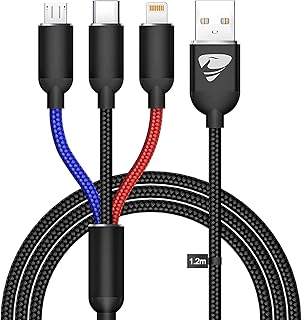 اييونوس كيبل USB 3 في 1 متعدد الشحن بتصنيف IP لمقاومة المياه والغبار مايكرو سلك شحن سريع متوافق مع ايفون 14 13 12 11 برو ماكس جالكسي اس 20 10 9 8 7 يو بي اندرويد